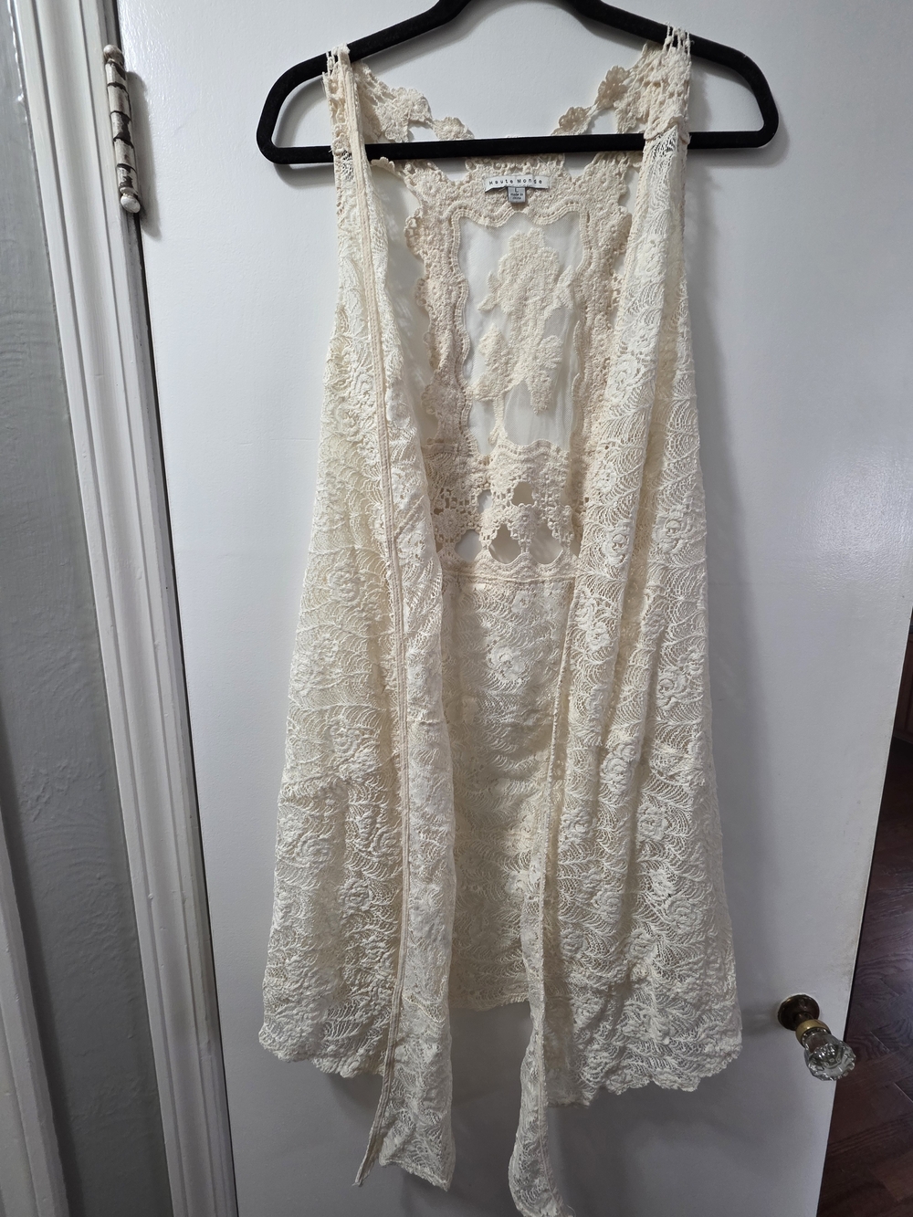 Cream Lace Crochet Duster Vest